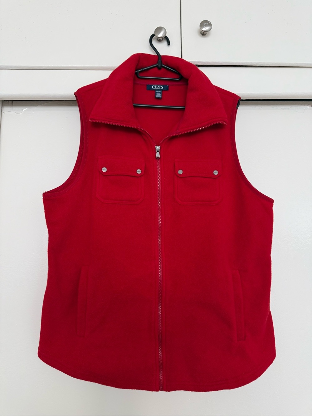 Chaps Bright Red Fleece Vest with Logo Tag